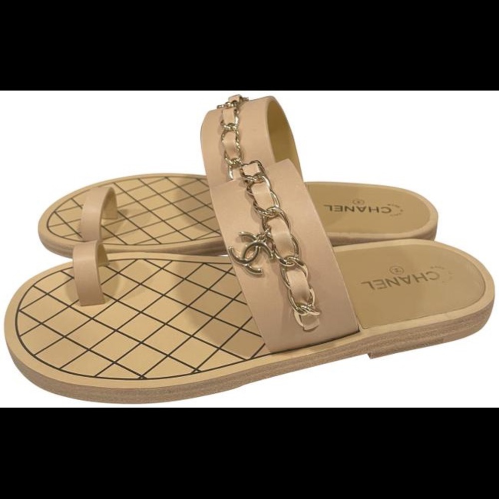 Authentic Chanel Calfskin Toe ring Sandals 37